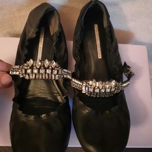 Vera Wang Lavender Rhinestone Strap Flats